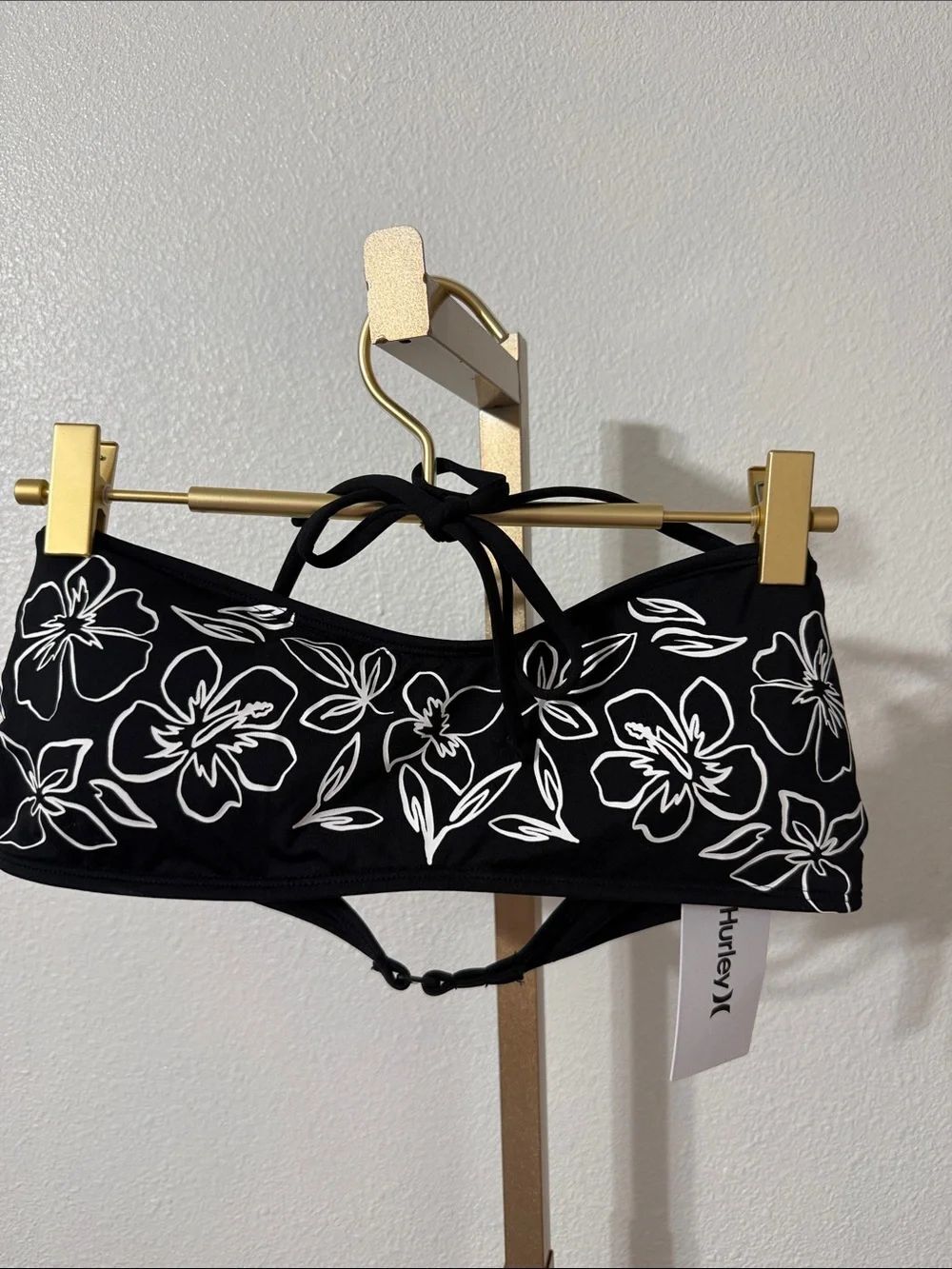 Hurley -Black and White Floral Bandeau Swim Top-Medium- NWT